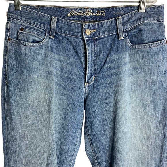 Eddie Bauer Straight Leg Denim Jeans 12 Med Wash 5 Pocket Mid Rise Button Zip - Picture 2 of 5